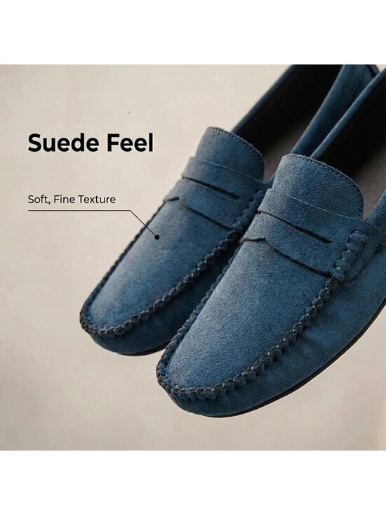 Men\'s Blue Suede Penny Loafers Slip-On Driving Moccasins Casual Flat Shoes